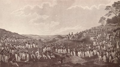 De Hon. Artilleriecompagnie verzameld voor baloefeningen op Childs Hill, c1820-1870, 1909 door Robert Havell