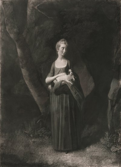 Miss Cunningham houdt haar King Charles Spaniel vast door Robert Healy