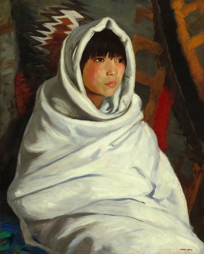 Indiaans Meisje in Witte Deken door Robert Henri