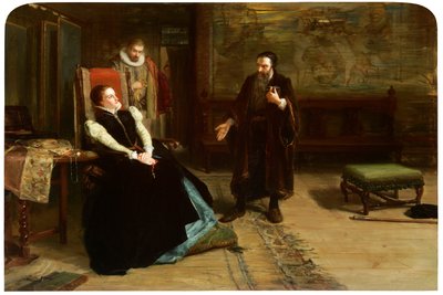 De conferentie tussen Mary, Queen of Scots en John Knox in Holyrood Palace door Robert Herdman