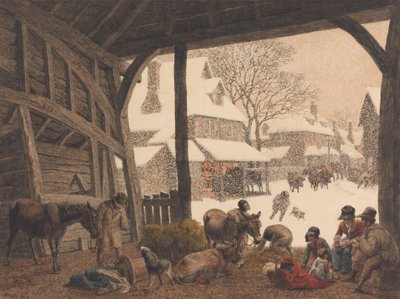Een dorpssneeuwtafereel door Robert Hills
