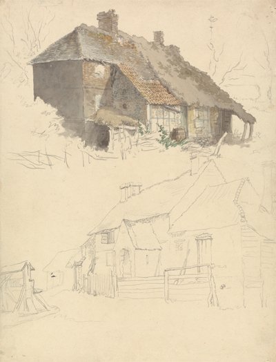 Schetsen van huisjes: twee studies op één blad door Robert Hills
