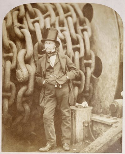 Isambard Kingdom Brunel in Millwall, leunend tegen een kettingtrommel door Robert Howlett