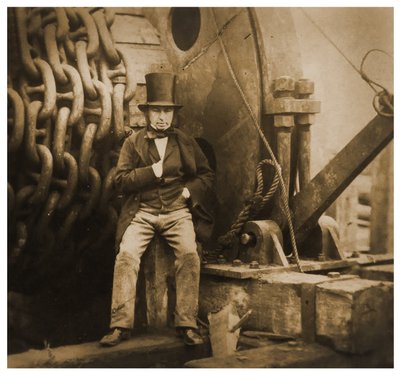 Isambard Kingdom Brunel bij de lanceerkettingen van de SS Great Eastern, 1857 door Robert Howlett