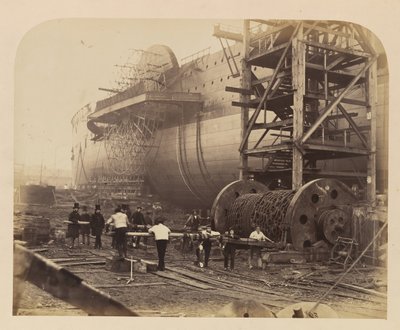 Mannen aan het Werk naast de Lanceerkettingen van de Great Eastern door Robert Howlett