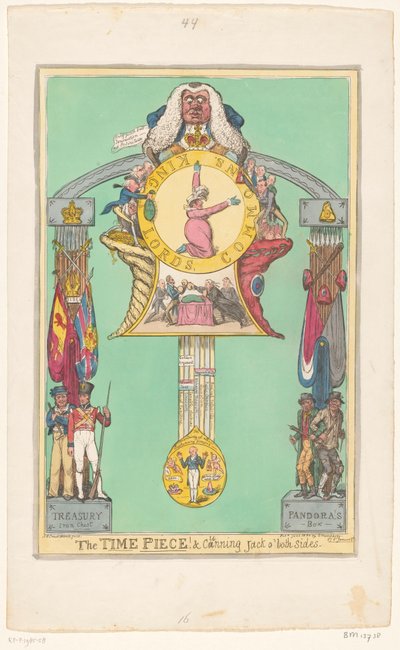 Klok met de koningin op de wijzerplaat, 1820 door Robert Isaac Cruikshank