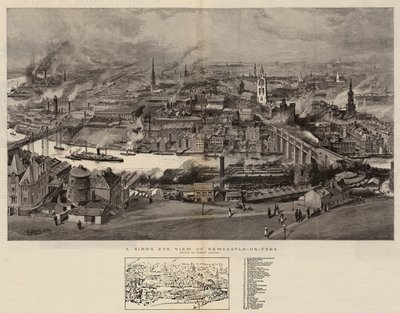 Een vogelvlucht van Newcastle-on-Tyne door Robert Jobling