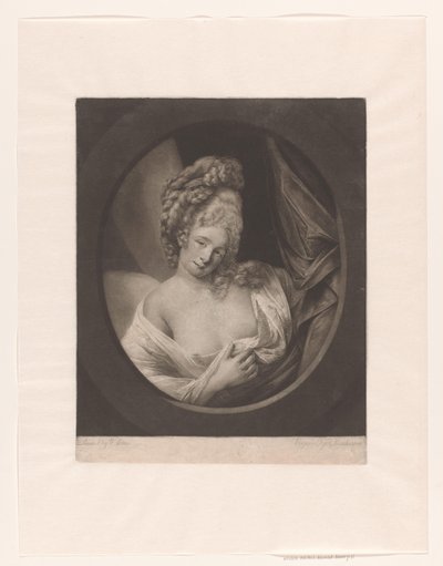 Portret van een vrouw met een deels bedekt decolleté in een boudoir, mogelijk Catherine Bampfylde door Robert John Dunkarton
