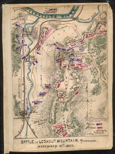 Slag bij Lookout Mountain, Tennessee 24 november 1863. LOC gvhs01.vhs00173 door Robert Knox Sneden