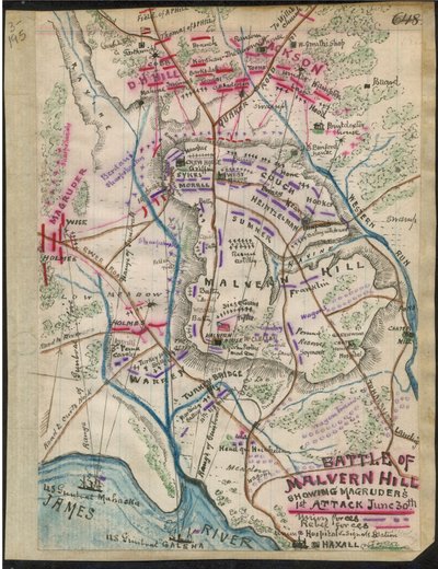 Slag om Malvern Hill met Magruders 1e aanval op 30 juni LOC gvhs01.vhs00095 door Robert Knox Sneden