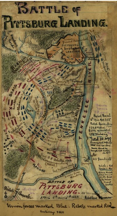 Slag bij Pittsburg Landing of Shiloh 6 en 7 april 1862. LOC gvhs01.vhs00314 door Robert Knox Sneden