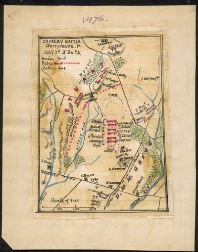 Cavaleriegevecht, Gettysburg, Pa. 3 juli 3-30 p.m. LOC gvhs01.vhs00150 door Robert Knox Sneden