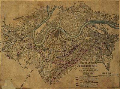 Chattanooga Een kaart van de strijd tussen de troepen van Gens. Grant en Braxton Bragg, gestreden van 24-5 november 1863. LOC gvhs01.vhs00275 door Robert Knox Sneden
