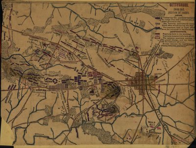 Gettysburg Derde dag. Positie van troepen door Robert Knox Sneden