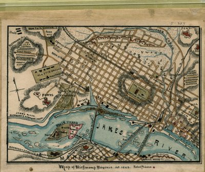 Kaart van Richmond, Virginia...1863. LOC gvhs01.vhs00051 door Robert Knox Sneden