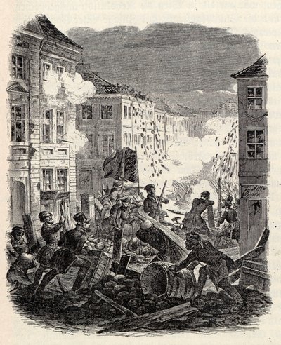 Barricade gevechten bij het Cölln Stadhuis in Berlijn in de nacht van 18 op 19 maart 1848 door Robert Kretschmer