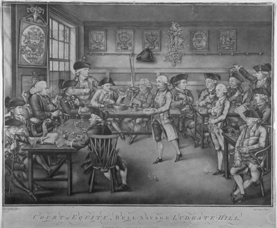 Hof van Justitie, Belle Sauvage Inn, Ludgate Hill, City of London door Robert Laurie