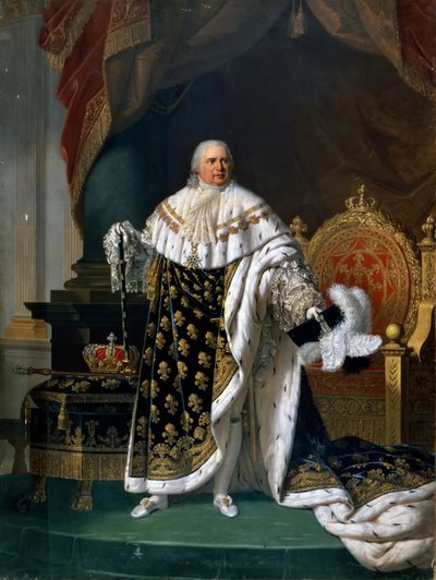 Portret van Lodewijk XVIII 1755-1824 in kroningsgewaden door Robert Lefevre