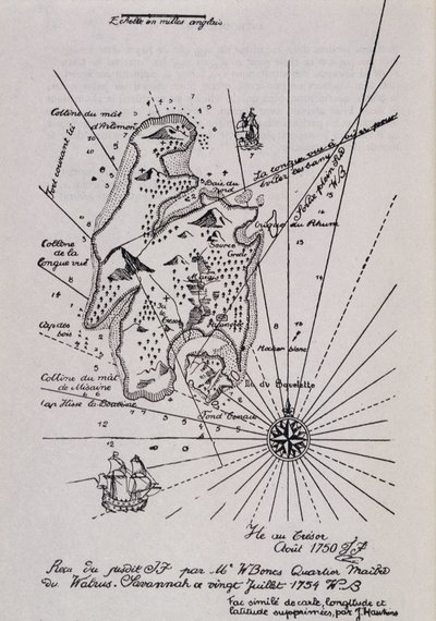 Kaart van een eiland in de Tresor (Piraten?) door Robert Louis Stevenson