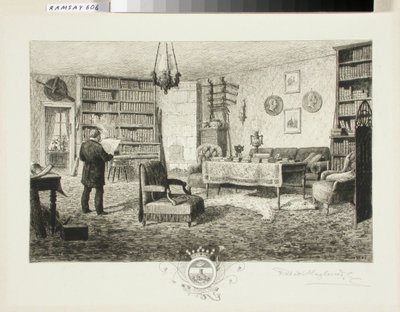 Adolf Erik Nordenskjöld in zijn bibliotheek door Robert Ludvig Haglund
