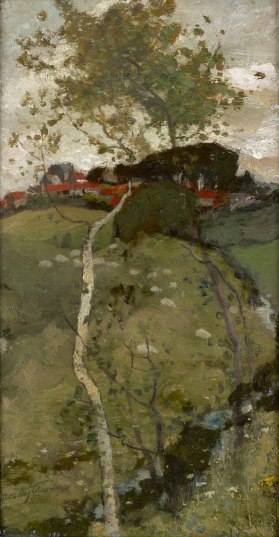 Dorp op een heuvel - De zilverberk door Robert Macaulay Stevenson