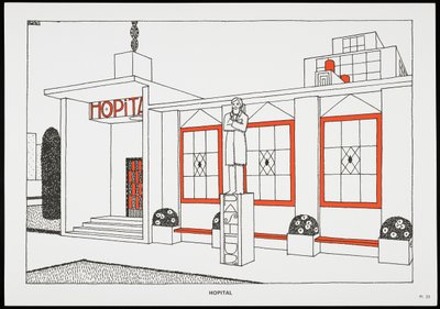 Hôpital, uit Une Cite Moderne, Dessins de Rob Mallet-Stevens Architecte, 1987 door Robert Mallet Stevens