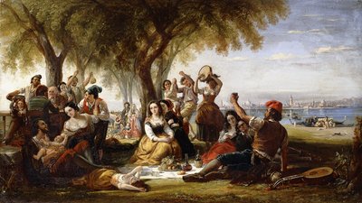 Een Fiesta Scène, op de Lido, nabij Venetië, 1848 door Robert McInnes