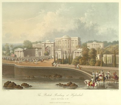 De Britse Residency in Hyderabad, getekend in 1813 door Robert Melville Grindlay