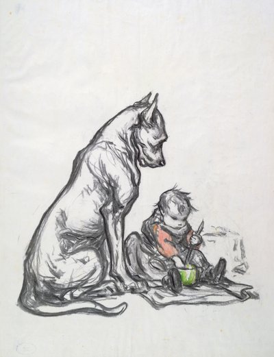 Hond en kind, begin 20e eeuw door Robert Noir