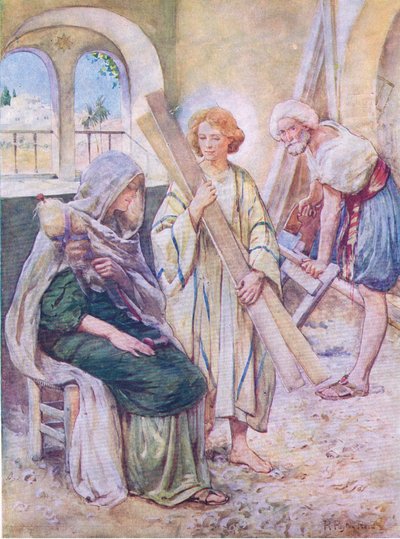 De jeugd van Jezus, uit Het Bijbel Prentenboek uitgegeven door Thomas Nelson, ca.1950 door Robert Payton Reid