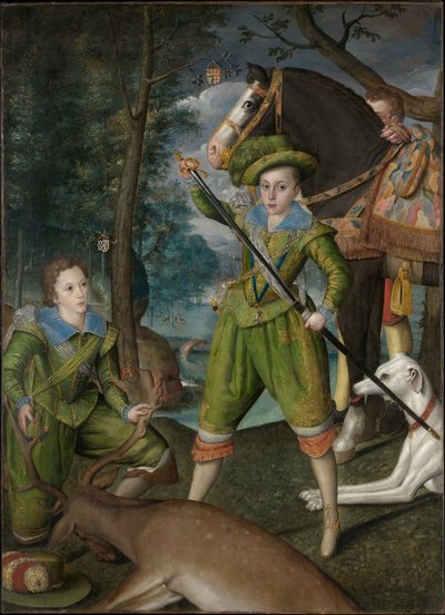 Henry Frederick (1594–1612), Prins van Wales, met Sir John Harington (1592–1614), op het jachtveld door Robert Peake the elder