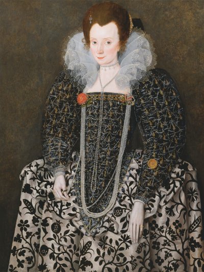 Portret van een vrouw, traditioneel geïdentificeerd als Mary Clopton (geboren Waldegrave), van Kentwell Hall, Suffolk door Robert Peake the elder