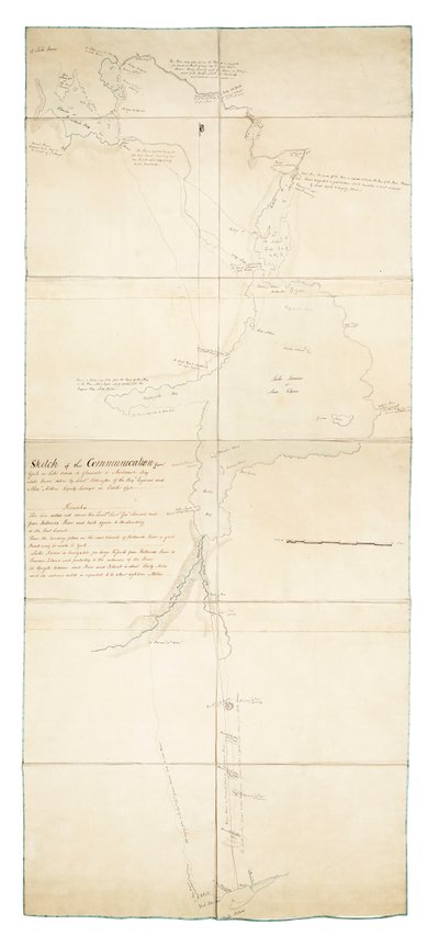 Schets van communicatie van York aan Lake Ontario naar Gloucester of Machidash Bay Lake Huron, genomen door Luitenant Pilkington van de Koninklijke Ingenieurs en Alexander Aitken, plaatsvervangend landmeter in oktober 1793 door Robert Pilkington