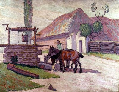 Drinkende paarden door Robert Polhill Bevan