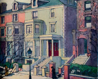 Huizen in zonlicht, Hampstead, 20e eeuw door Robert Polhill Bevan