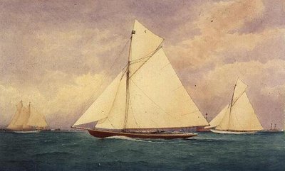 Het Racende Jacht "Niagara" in de Solent, Hurst Point Verderop door Robert Pritchett
