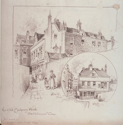 Achteraanzicht van de Old Blakeney Head Inn, Bartholomew Close, Londen, ca. 1900 door Robert Randoll