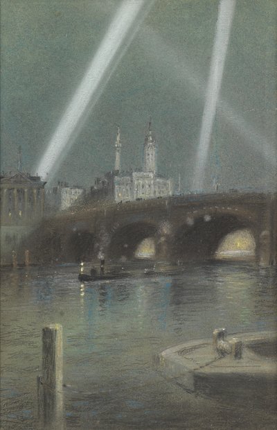 Oorlogszoeklichten boven London Bridge door Robert Randoll