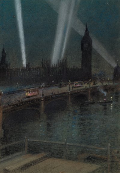Oorlogszoeklichten over Westminster Bridge door Robert Randoll