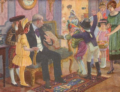 Een kinderfeestje (kleurenlitho) door Robert Salles
