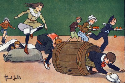 De hindernisrace. Gravure in "Waar spelen we mee?" door E. Weber met aquareltekeningen van Robert Salles (1871-1929). Librairie Garnier Frères, Parijs door Robert Salles