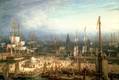 Viermastklipper in de haven van Liverpool, ca. 1810 door Robert Salmon