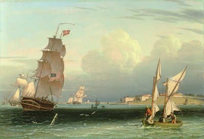 Schip dat vertrekt, Fort Independence, Boston Harbour, 1832 door Robert Salmon