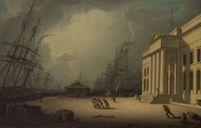 Het douanehuis in Greenock, Schotland, 1828 door Robert Salmon