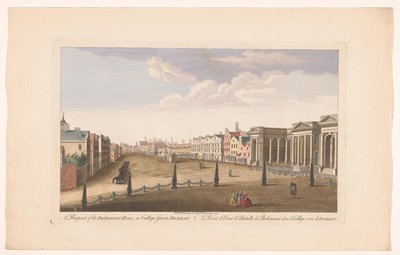 Gezicht op het House of Parliament aan het plein College Green te Dublin door Robert Sayer (possibly)