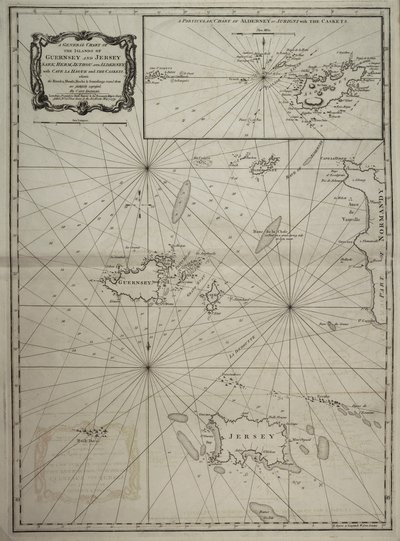 Een algemene kaart van de eilanden Guernsey en Jersey, Sark, Herm, Jethou en Alderney, met Cape la Hague en de Caskets door Robert Sayer