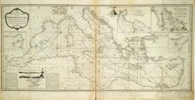 Een nieuwe en nauwkeurige kaart van de Middellandse Zee van de meest recente onderzoeken, vastgesteld en gereguleerd door astronomische waarnemingen door Robert Sayer