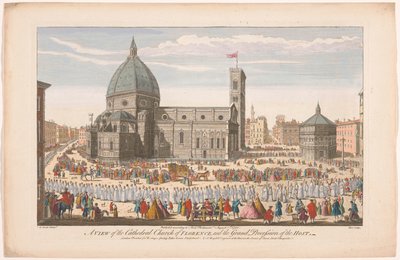 Gezicht op de Dom te Florence met een processie op Sacramentsdag door Robert Sayer