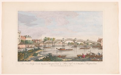 Gezicht op de Hampton Court Bridge over de rivier de Theems tussen Hampton en East Molesey door Robert Sayer