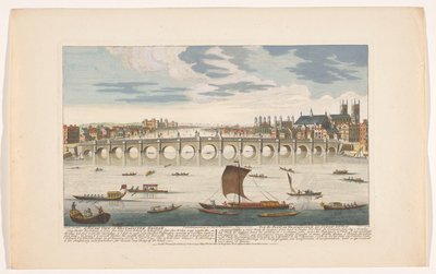 Gezicht op de Westminster Bridge over de rivier de Theems te Londen, gezien vanaf de noordzijde door Robert Sayer